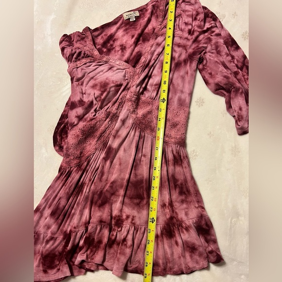 One World Women’s Size Large Burgundy Tie Dye Boho Whimsy Tunic Mini Dress - Picture 6 of 9